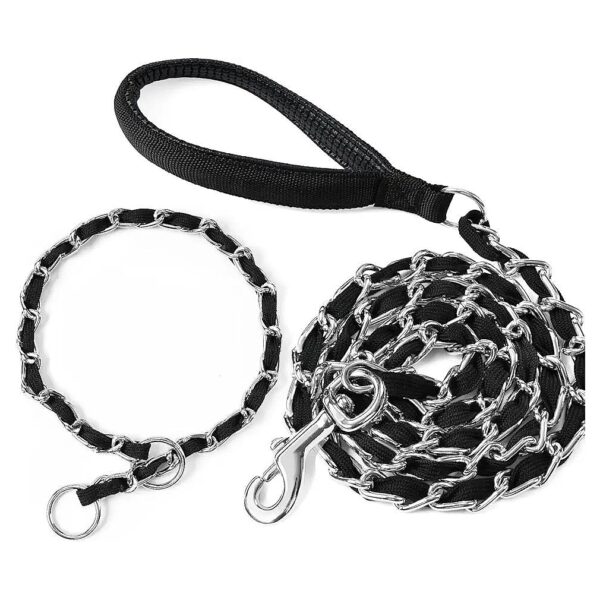 Durable Metal Chain Dog Leash with Training Choke Collar for Large Dogs