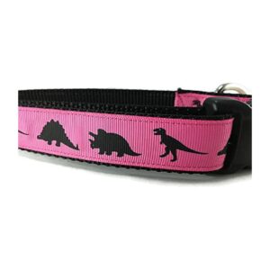 Durable Nylon Dog Collar with Triceratops Theme and 1 inch Wide Black Nylon