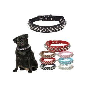 Durable PU Leather Spiked Dog Collar for XXS XS Small Medium Large Dogs Black S