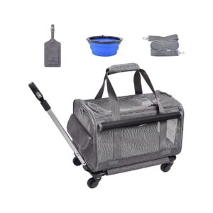 Durable Pet Carrier with Wheels and Breathable Mesh Panels for Small Pets up to 18 Pounds