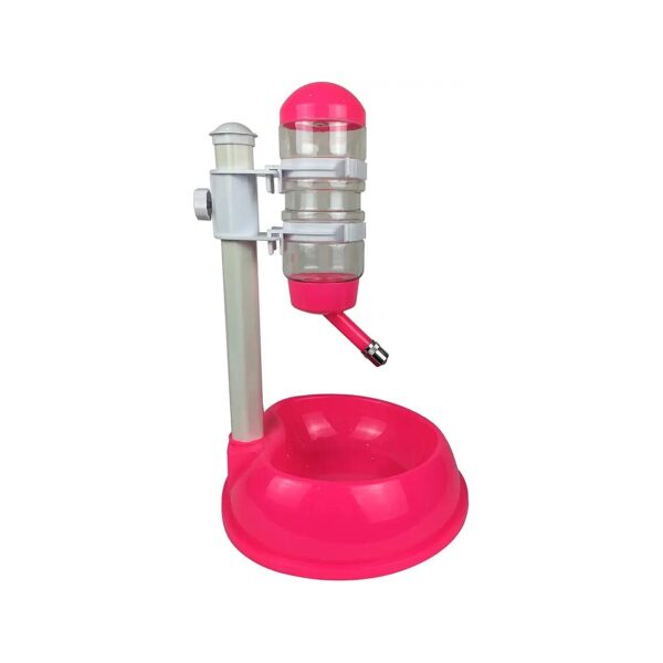 Durable Pink Plastic Pet Drinking Fountain with Adjustable Bottle Height for Cats