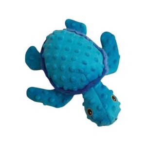 Durable Plush Turtle Puppy Toy Crinkle Squeaky Blue 10 Inches Pet Gift