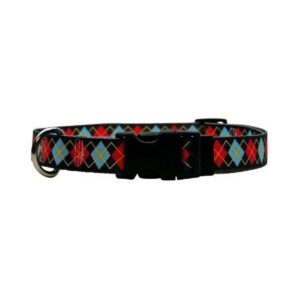 Durable Polyester Dog Collar with Red Argyle Design for Small to Medium Dogs