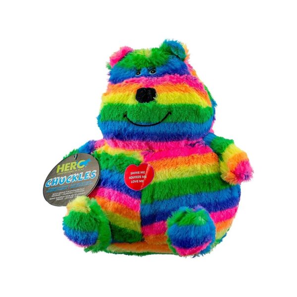 Durable Rainbow Bear Plush Dog Toy with 3 in 1 Chatterbox Squeaker