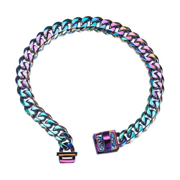 Durable Rainbow Dog Collar with 316L Stainless Steel Construction and Heavy Duty Clasp