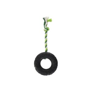 Durable Rubber Tire and Rope Tug Dog Toy for Aggressive Chewers