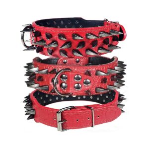 Durable Shark Fin Spiked PU Leather Collar for Pitbull Doberman and Large Medium Dogs