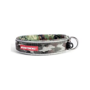 Durable Soft Padded Green Camo Dog Collar with ID Clip and Stainless-Steel Ring