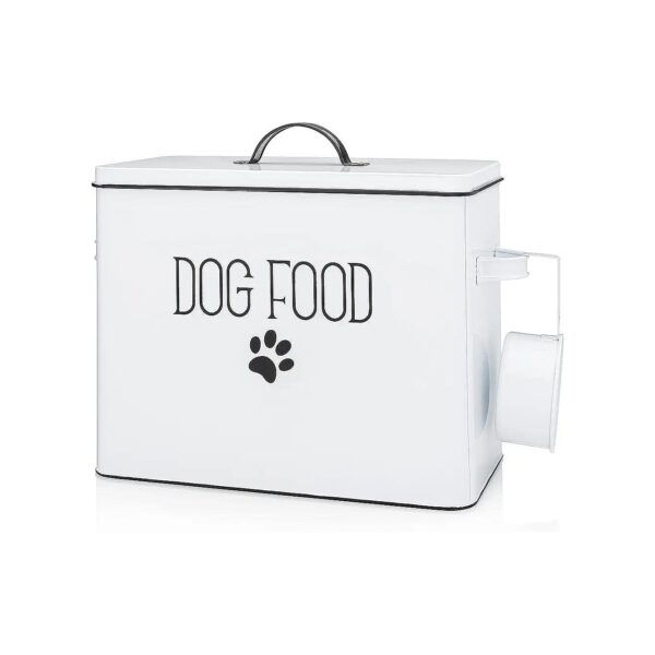 Durable White Dog Food Container with Scoop and Storage Canister for Pet Food and Treats