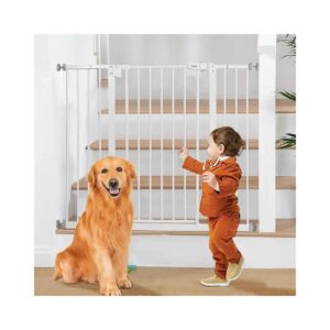 Durable White Extra Tall Baby Gate for Stairs and Doorways with Auto-Close Door