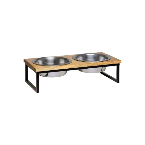 Durable Wooden Top Diner with Stainless Steel Bowls for Small Breed Dogs