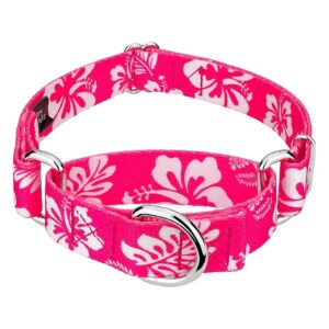 Durable Yet Gentle Martingale Collar for Dogs with Pink Hawaiian Design and 1 Inch Width