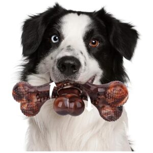 Durable and Fun Double Bone Chew Toy for Large Breed Dogs with Real Bacon Flavor