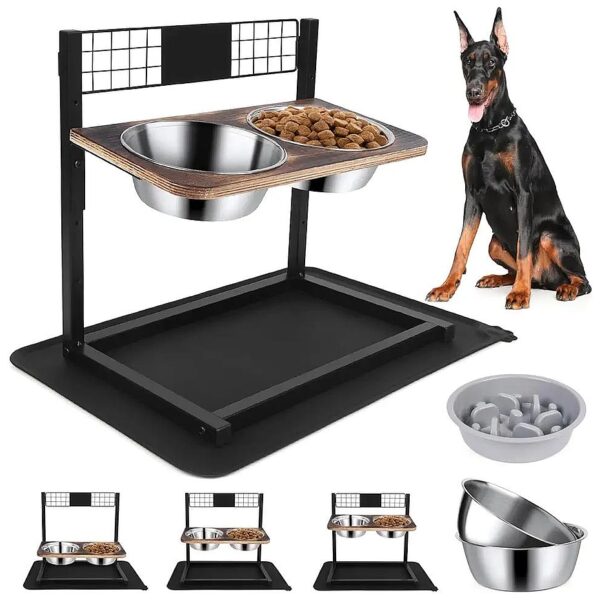 Durable and Sturdy Elevated Dog Bowl Stand with 3L Stainless Steel Food Water Bowls