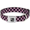 Durable and Vibrant Checker Black and Baby Pink Dog Collar with Seats Belt Style Buckle