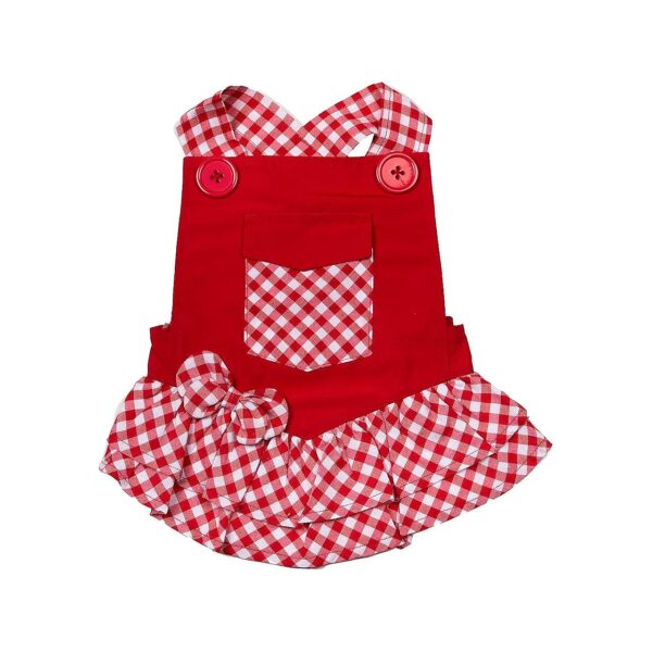 Durable and Water-Resistant Red Gingham Dog Overalls Dress for Small Dogs