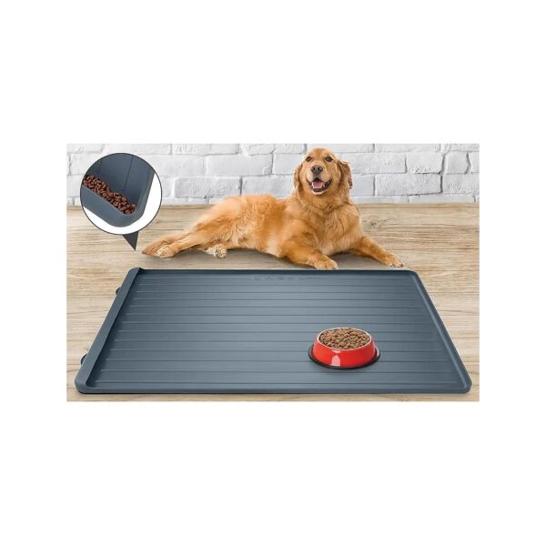 Durable and Waterproof Large Pet Feeding Mat with Foldable Design Dark Grey