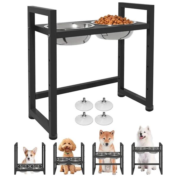 Duty Metal Dog Bowl Stand with Dishwasher-Safe Stainless Steel Bowls for Pet Owners