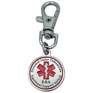 ESA Dog Tag for Small Dogs with Red Medical Alert Symbol and Metal Clip