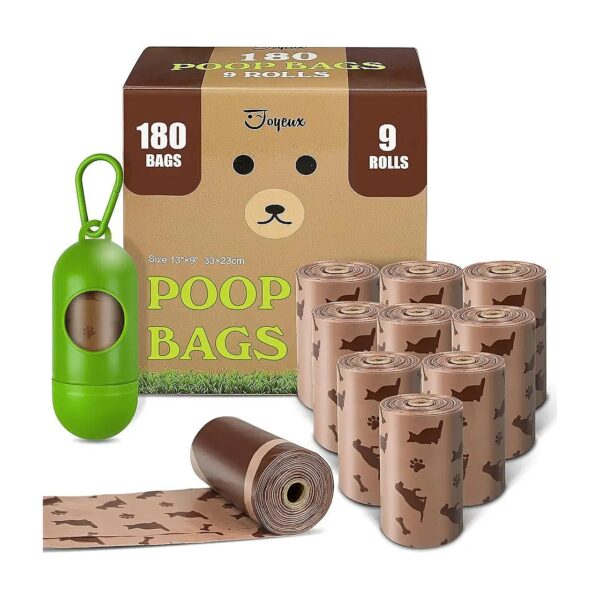 Earth-Friendly Unscented Dog Poop Bags with Holder - 180 Count Bag Rolls for Pet Owners