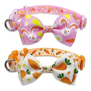 Easter Dog Collar with Bunny Carrot Pattern and Removable Bow Tie Suitable for Small Dogs