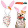 Easter Dog Party Costume Set Including Bunny Ears Headband and Teething Chew Toy