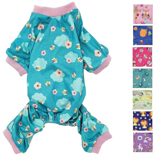 Easy Care Dog Pet Pajama Jumpsuit for Small to Medium Breed Pets Made of Cotton Blend