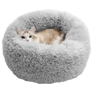 Easy-Care Faux Fur Donut Bed for Cats and Small Dogs with Removable Washable Cover