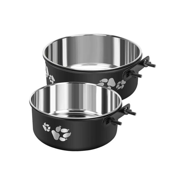 Easy Cleaning, Stainless Steel, Hanging Dog Bowls for Crate Cage, No Spill Design, 2-Pack