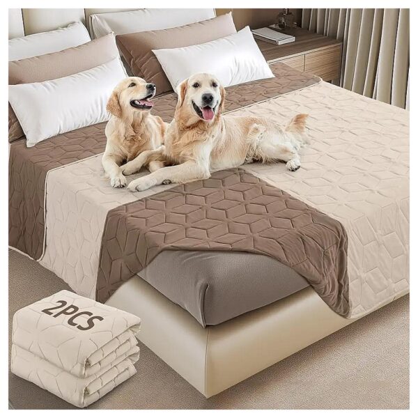 Easy Cleaning Waterproof Dog Bed Cover Blanket for Couch Protection Khaki 54"x82" 2 Pack