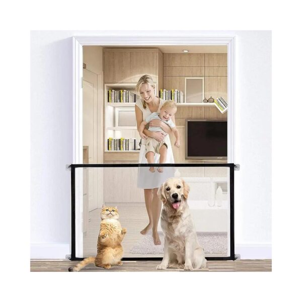 Easy Storage Folding Black Mesh Pet Dog Gate for Home or Travel Child Safety Gate