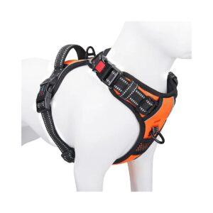 Easy-To-Use Orange Dog Harness with Reflector Material and Adjustable Buckles