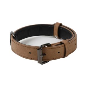 Easy to Adjust Leather Dog Collar with Air Tag Protector and Comfortable Fit