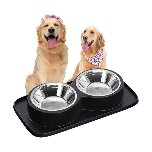 Easy to Clean Stainless Steel Dog Food Bowls with Non-Skid Mat and Anti-Slip Edges