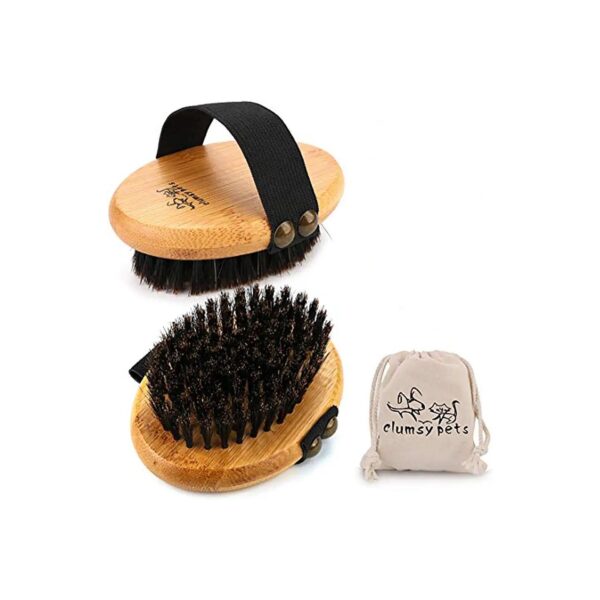 Easy-to-Hold Bamboo Brush with Boar Bristles and Elastic Band for Daily Pet Grooming