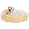 Eco-Friendly Bagel Dog Bed 40 inch Yellow Chevron Sherpa