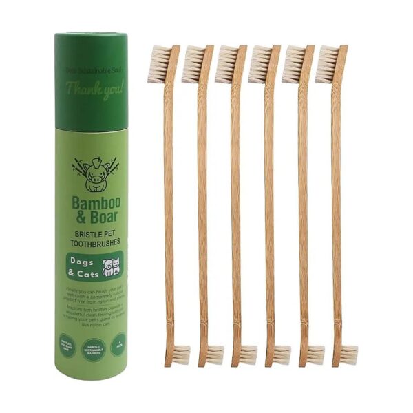 Eco-Friendly, Bamboo and Boar Bristle Pet Toothbrush 6-Pack for Conscious Consumers