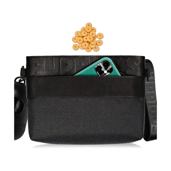 Eco Friendly Black Dog Treat Pouch with 3 Storage Pockets and Waterproof Design