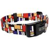 Eco Friendly Mondrian Style Dog Collar for Medium Pets Made from Recycled PET Webbing