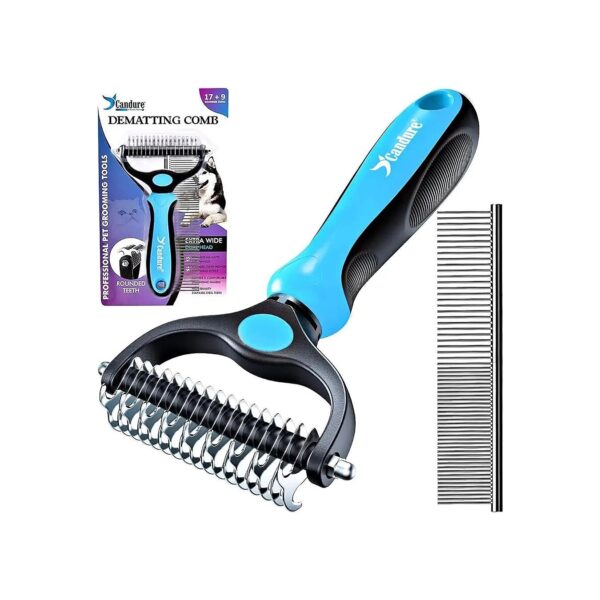 Effective Dual-Sided Dog Brush for Shedding and Dematting All Hair Types with Comb