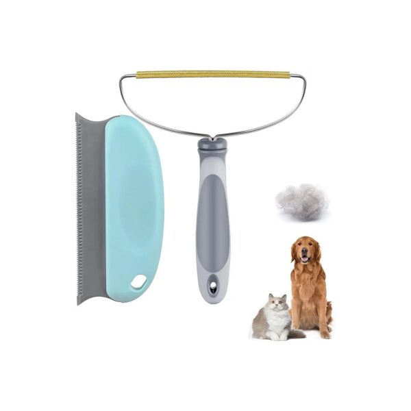 Effective Gray Pet Hair Remover Set with Metal and TPR Brushes for Deep Cleaning