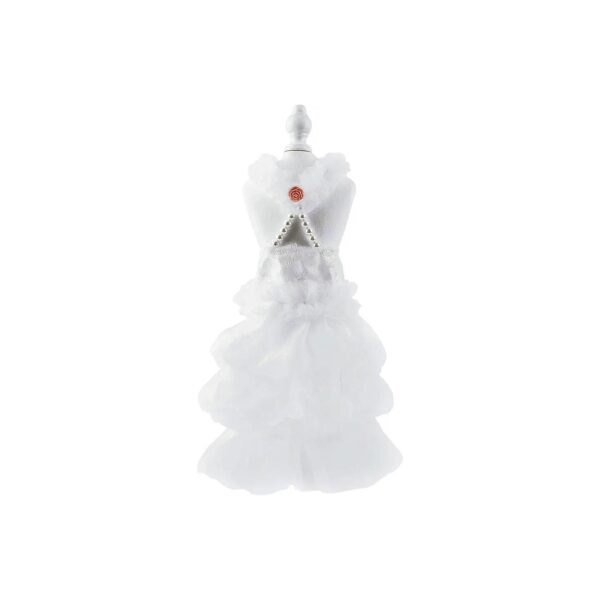 Elegant Dog Bride Outfit with Pearl Necklace and Rose Petal Collar for Small Puppies