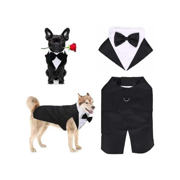 Elegant Dog Wedding Tuxedo Suit with Bow Tie and Bandana for Large Medium Breeds