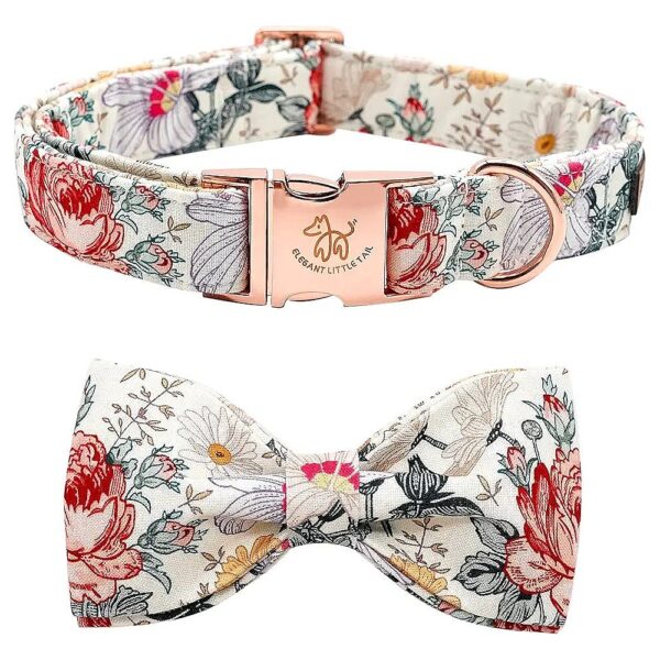 Elegant Floral Dog Collar with Bow Tie and Adjustable Length for Small Medium Large Dogs