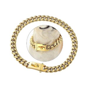 Elegant Gold Chain Dog Collar with Safty Design Buckle and Link