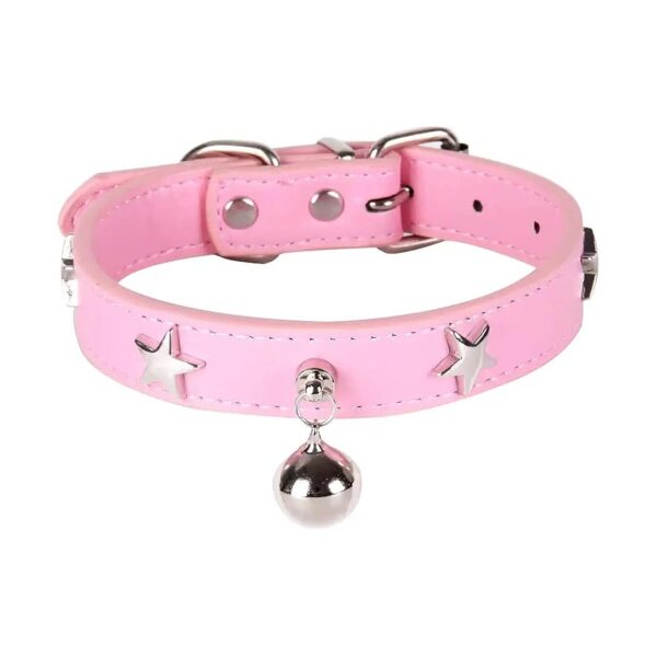 Elegant Leather Dog Collar with Star Studs and Adjustable Length for Small to Large Dogs