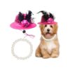 Elegant Pet Accessories Set with Pet Pearl Collar and Fascinator Hat for Party