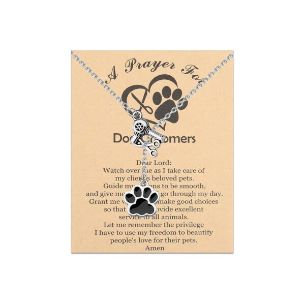 Elegant Pet Groomer Gift Set - Paw Print Pendant Necklace and Inspirational Message Card