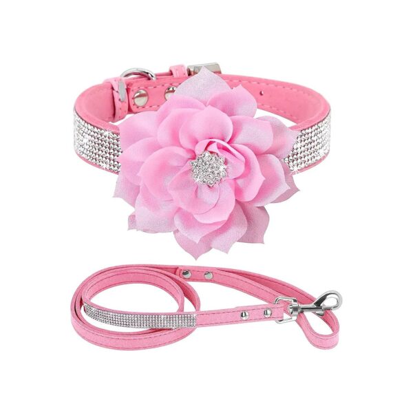 Elegant Pink7 Pet Collar and Leash Combo with Crystal Jewels and Soft Leather