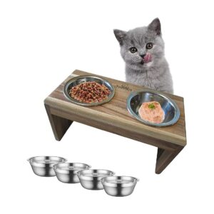 Elevated Cat Feeding Station with Stainless Steel Bowls for Small Dogs and Rabbits